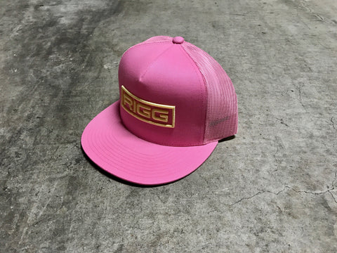 Pink Yellow RIGG Logo Snapback Trucker Hat - Clothing, Snapback - Wake Wear, RIGG Wake Wear - RIGG Wake Wear