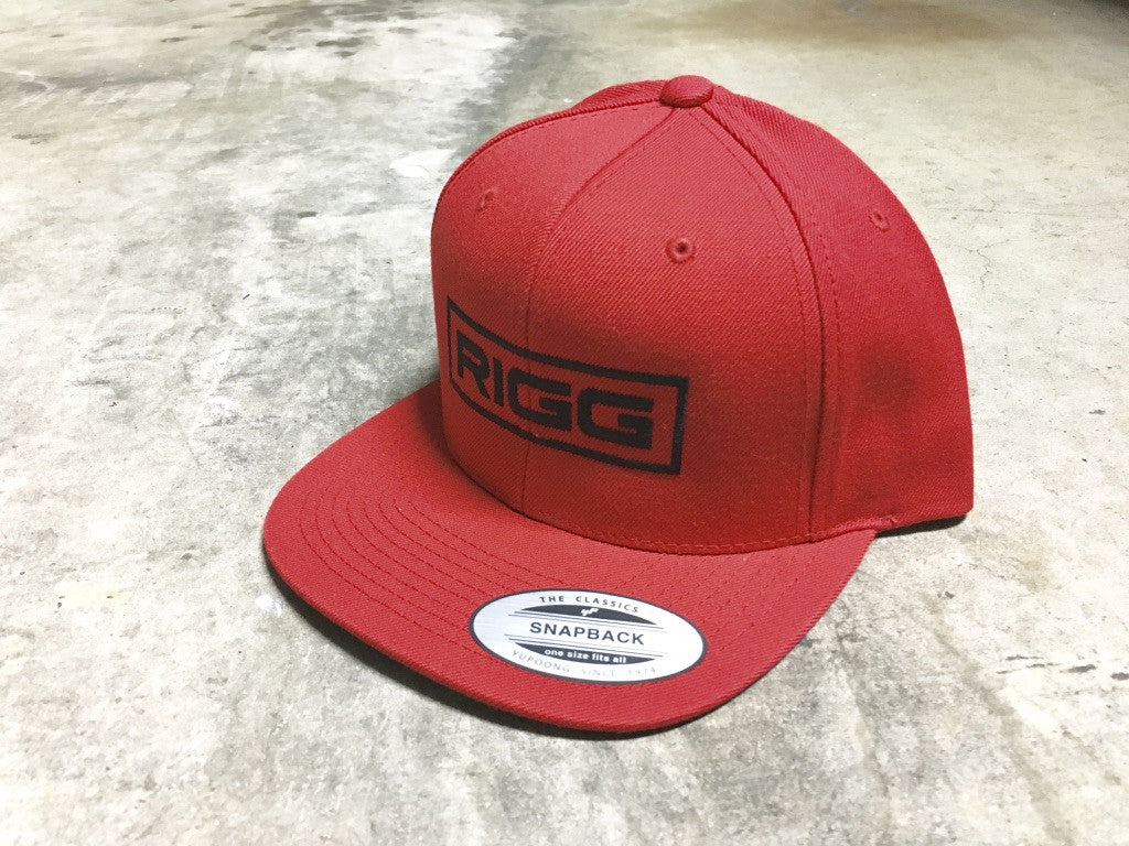 Red Black Flat Stitch RIGG Boxed Logo Premium Classic Snapback - Clothing, Snapback - Wake Wear, RIGG Wake Wear - RIGG Wake Wear