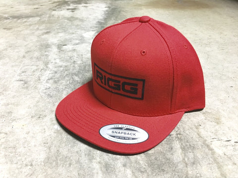 Red Black Flat Stitch RIGG Boxed Logo Premium Classic Snapback - Clothing, Snapback - Wake Wear, RIGG Wake Wear - RIGG Wake Wear