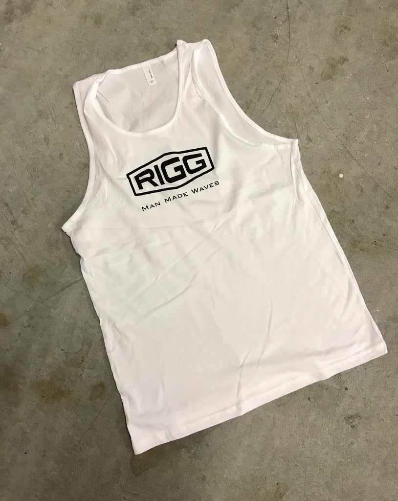 RIGG Man Made Waves Black Screen - White Tank Top - Clothing, Men's Tanks - Wake Wear, RIGG Wake Wear - RIGG Wake Wear