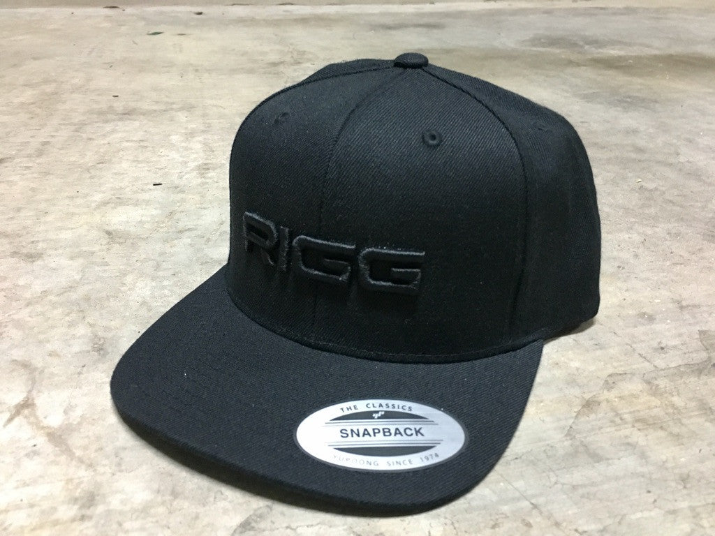 Black Black Stitch RIGG 3D Logo Premium Classic Snapback - Clothing, Snapback - Wake Wear, RIGG Wake Wear - RIGG Wake Wear