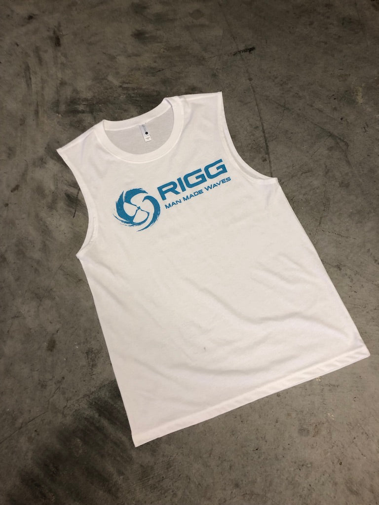 "The Super" Muscle Tank - White - Clothing, Men's Tanks - Wake Wear, RIGG Wake Wear - RIGG Wake Wear