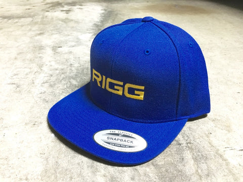 Royal Blue Gold Flat Stitch RIGG Logo Premium Classic Snapback - Clothing, Snapback - Wake Wear, RIGG Wake Wear - RIGG Wake Wear