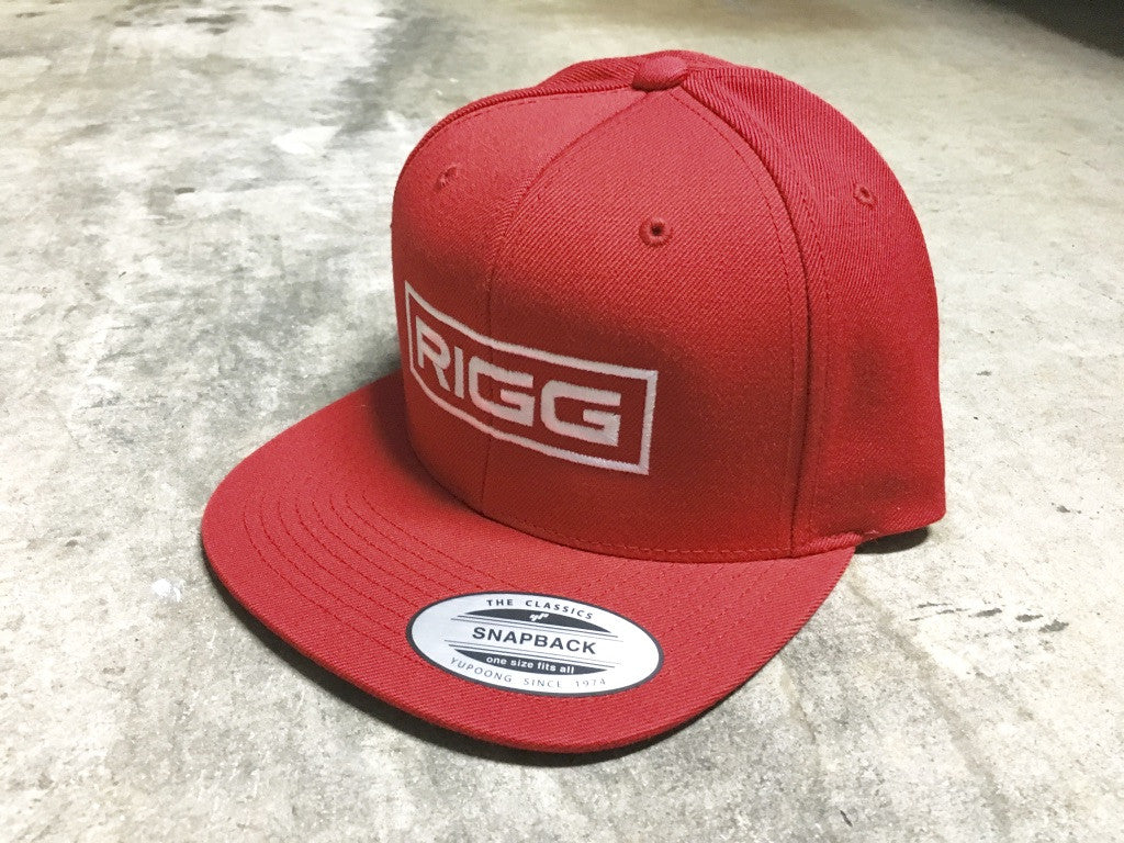 Red White Flat Stitch RIGG Boxed Logo Premium Classic Snapback - Clothing, Snapback - Wake Wear, RIGG Wake Wear - RIGG Wake Wear