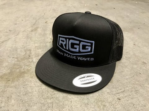 RIGG MMW Light Blue Stitch SnapBack Black Mesh Trucker Hat - Clothing, Flex Fit - Wake Wear, RIGG Wake Wear - RIGG Wake Wear