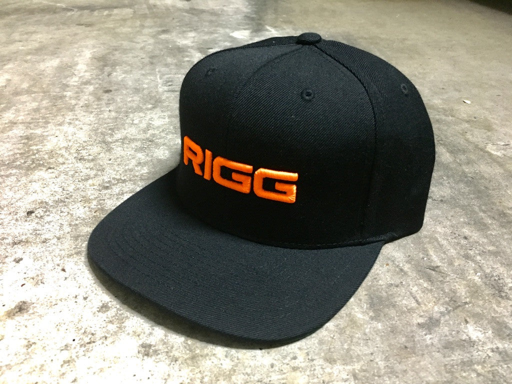 Black Orange Stitch RIGG 3D Logo Premium Classic Snapback - Clothing, Snapback - Wake Wear, RIGG Wake Wear - RIGG Wake Wear