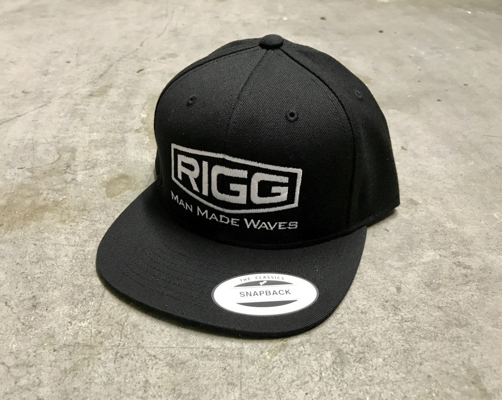 Black White RIGG MMW Stitch Logo Premium Classic Snapback - Clothing, Snapback - Wake Wear, RIGG Wake Wear - RIGG Wake Wear