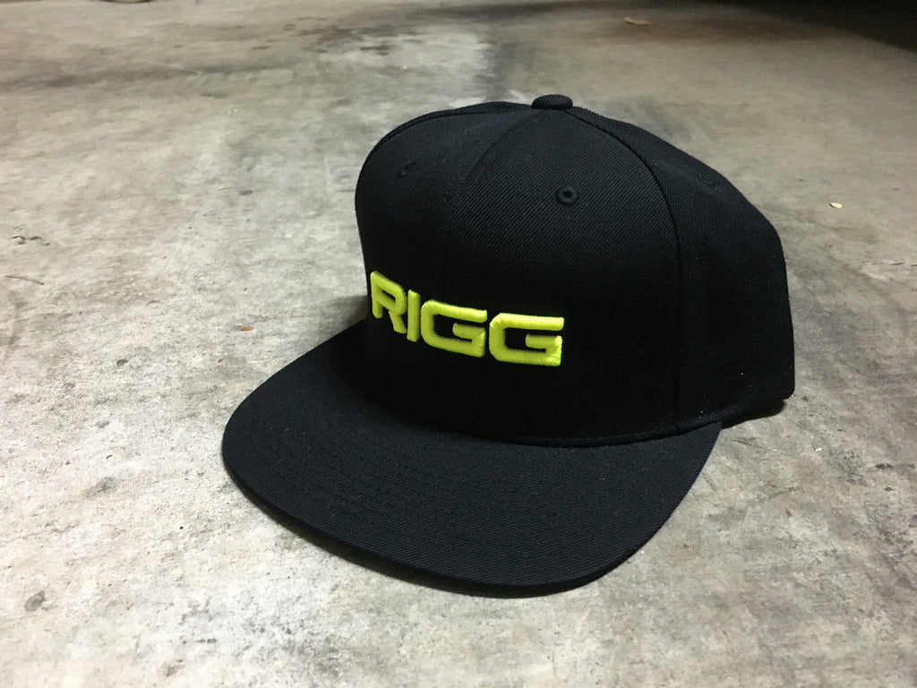 Black Hot Yellow Stitch RIGG 3D Logo Premium Classic Snapback - Clothing, Snapback - Wake Wear, RIGG Wake Wear - RIGG Wake Wear