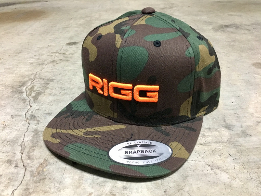 Camo Orange Stitch RIGG 3D Logo Premium Classic Snapback - Clothing, Snapback - Wake Wear, RIGG Wake Wear - RIGG Wake Wear