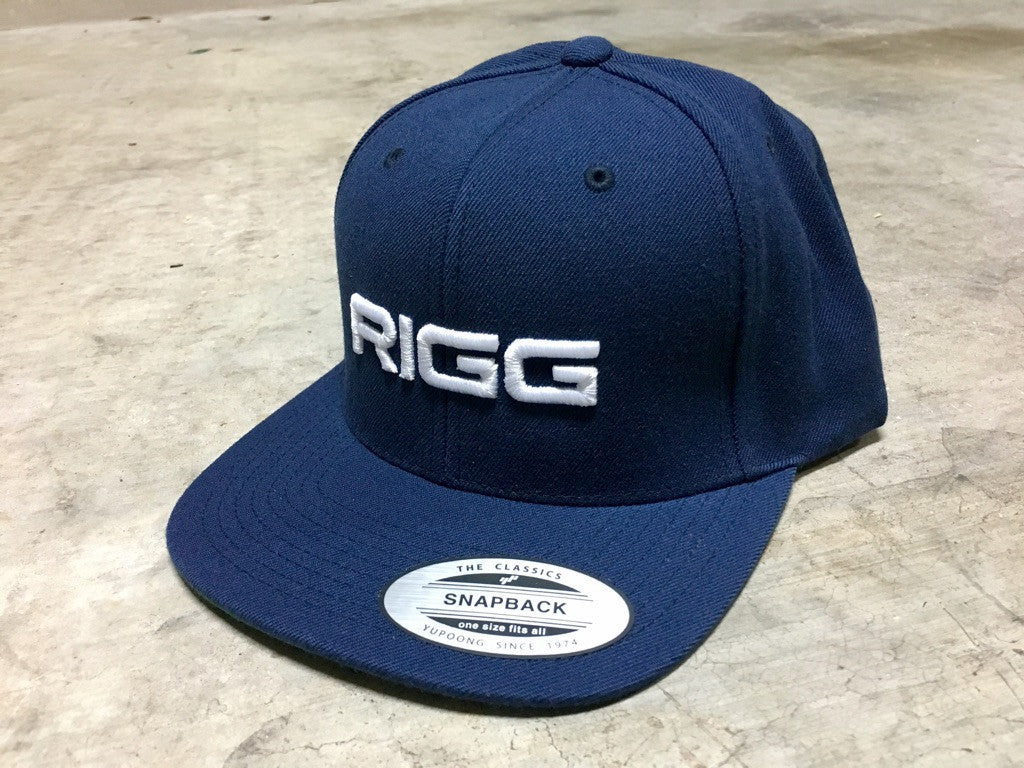 Navy White Stitch RIGG 3D Logo Premium Classic Snapback - Clothing, Snapback - Wake Wear, RIGG Wake Wear - RIGG Wake Wear